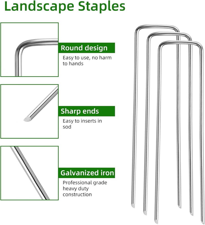Luijnbn 200 Pack Lawn Staples, Premium Garden Landscape Staples, Galvanized Heavy-Duty Gauge Stakes, U-Shaped Tent Stakes, Anti-Rust Fence Netting Pins Ground Spikes, Sod Pins - Image 2